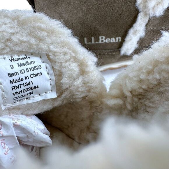 L.L. Bean Suede Leather Sherpa Lined Mountain Slipper Moccasin Ankle Boots Women - Picture 3 of 9